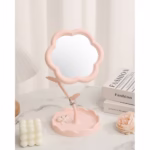 Oglindă de Machiaj pentru Birou, Flippy, Rotativă, Detasabilă, Model de Floarea Soarelui, Suport pentru Inele, cu Depozitare, Roz - imagine 10