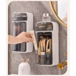 Organizator Baie, Flippy, 4 Compartimente si 1 Sertar, Rotire 360 Grade, din PP+PET, 27.5 x 16 x 11 cm, Alb/Negru - imagine 4