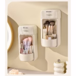 Organizator Baie, Flippy, 4 Compartimente si 1 Sertar, Rotire 360 Grade, din PP+PET, 27.5 x 16 x 11 cm, Crem - imagine 2