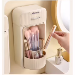Organizator Baie, Flippy, 4 Compartimente si 1 Sertar, Rotire 360 Grade, din PP+PET, 27.5 x 16 x 11 cm, Crem - imagine 3