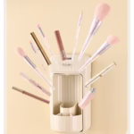 Organizator Baie, Flippy, 4 Compartimente si 1 Sertar, Rotire 360 Grade, din PP+PET, 27.5 x 16 x 11 cm, Crem - imagine 4
