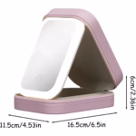 Portfard, Flippy, Geanta Cosmetice, cu Oglinda LED, 3 Moduri de Lumina, Incarcare USB, Baterie 1200 mAh, pentru Organizarea Cosmeticelor, 4 Compartimente, Imitatie Piele, Roz, 16.5x11.5x6 cm - imagine 4