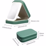 Portfard, Flippy, Geanta Cosmetice, cu Oglinda LED, 3 Moduri de Lumina, Incarcare USB, Baterie 1200 mAh, pentru Organizarea Cosmeticelor, 4 Compartimente, Imitatie Piele, Verde, 16.5x11.5x6 cm - imagine 5