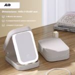 Portfard, Flippy, Geanta Cosmetice, cu Oglinda LED, 3 Moduri de Lumina, Incarcare USB, Baterie 1200 mAh, pentru Organizarea Cosmeticelor, 4 Compartimente, Imitatie Piele, Alb, 16.5x11.5x6 cm - imagine 3