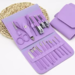 Set profesional 16 piese pentru manichiură, pedichiură și îngrijire facială, cu husă elegantă din piele ecologică, mov - imagine 3