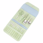 Set profesional 16 piese pentru manichiură, pedichiură și îngrijire facială, cu husă elegantă din piele ecologică, verde - imagine 6