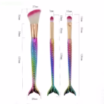 Set 3 Pensule pentru Machiaj Flippy, in Forma de Sirena, Electroplacate, Detalii Fine, Maner Ergonomic, Peri din Fibra Moale, Multicolor - imagine 2
