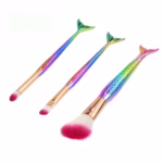 Set 3 Pensule pentru Machiaj Flippy, in Forma de Sirena, Electroplacate, Detalii Fine, Maner Ergonomic, Peri din Fibra Moale, Multicolor - imagine 3