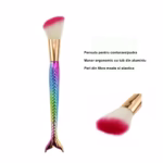 Set 3 Pensule pentru Machiaj Flippy, in Forma de Sirena, Electroplacate, Detalii Fine, Maner Ergonomic, Peri din Fibra Moale, Multicolor - imagine 4