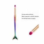 Set 3 Pensule pentru Machiaj Flippy, in Forma de Sirena, Electroplacate, Detalii Fine, Maner Ergonomic, Peri din Fibra Moale, Multicolor - imagine 5