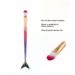 Set 3 Pensule pentru Machiaj Flippy, in Forma de Sirena, Electroplacate, Detalii Fine, Maner Ergonomic, Peri din Fibra Moale, Multicolor - imagine 6