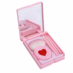 Set 4 Mini Pensule de Machiaj, Flippy, Portabile, in Carcasa cu Oglinda, din Par Sintetic Moale, Roz, Model cu Inima, 12x7x2.5 cm - imagine 5