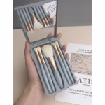 Set 5 Pensule de Machiaj cu Peri Moi, Suport pentru Depozitare și Oglindă, Albastru - imagine 4