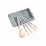 Set 5 Pensule de Machiaj cu Peri Moi, Suport pentru Depozitare și Oglindă, Albastru - imagine 5