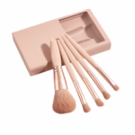 Set 5 Pensule de Machiaj cu Peri Moi, Suport pentru Depozitare și Oglindă, Roz Pal - imagine 3