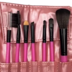 Set portabil 7 pensule de machiaj cu husa Crem Roz, Flippy - imagine 4