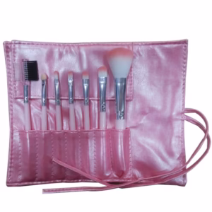 Set portabil 7 pensule de machiaj cu husa Roz, Flippy